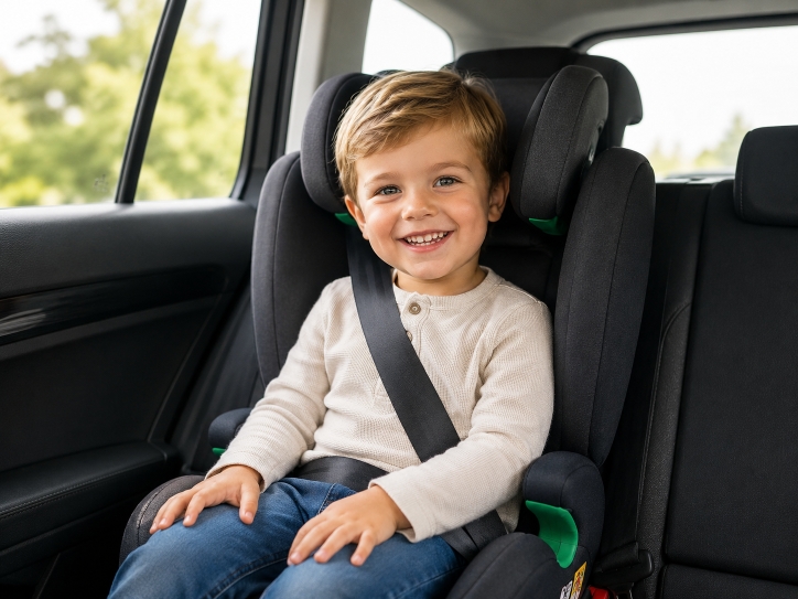 Kind in einem passenden kindersitz im Auto